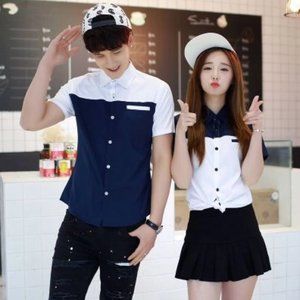 Two-Tone Short-Sleeved Shirt Yesstyle